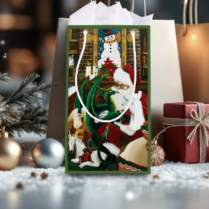 Petit Sac Cadeau Père Noël Fantastique Magique Dragon de Noël Cosy