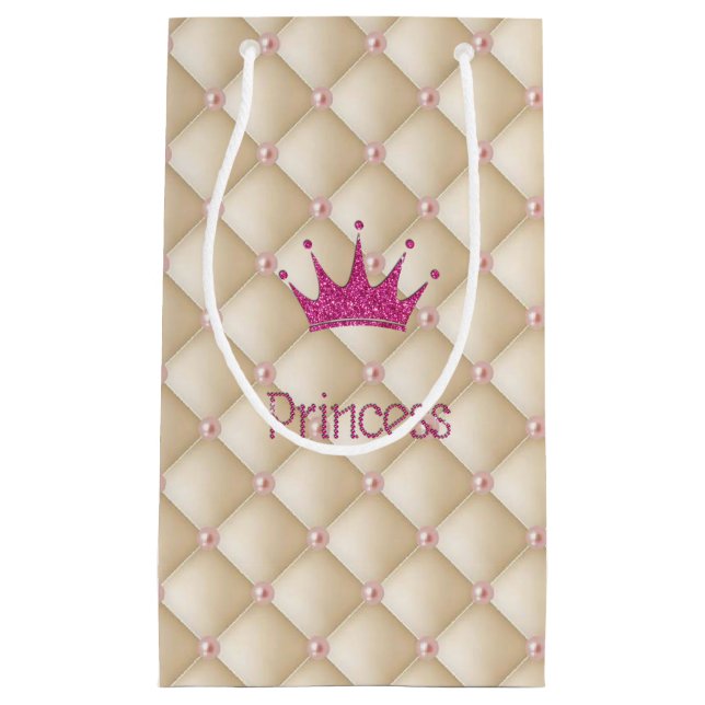 Petit Sac Cadeau Perles Charming Chic, Tiara, Princesse, Glitterie (Devant)