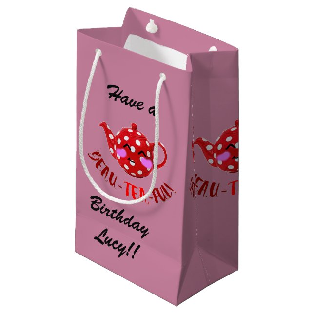 Petit Sac Cadeau Personnalisable "beau-tea-ful" (Devant Angle)
