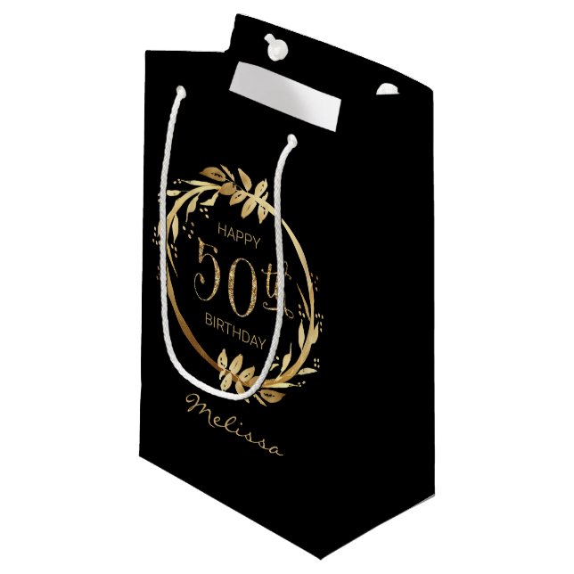 Petit Sac Cadeau Personnalisé Joyeux 50e anniversaire Gold Parties  (Devant Angle)