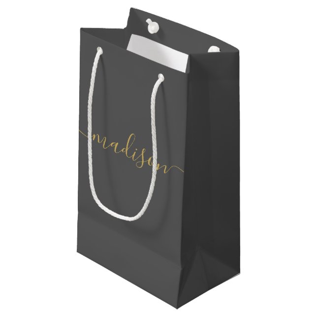 Petit Sac Cadeau Personnalisée Girl Chic Feminine Gold Script Gris (Devant Angle)