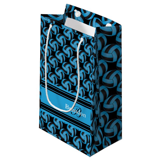 Petit Sac Cadeau Personnalisez les volleyballs bleus et noirs (Devant Angle)