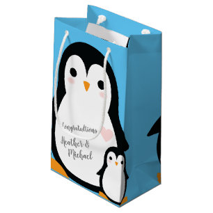 Petit Sac Cadeau Petit Baby shower de pingouin bleu garçon