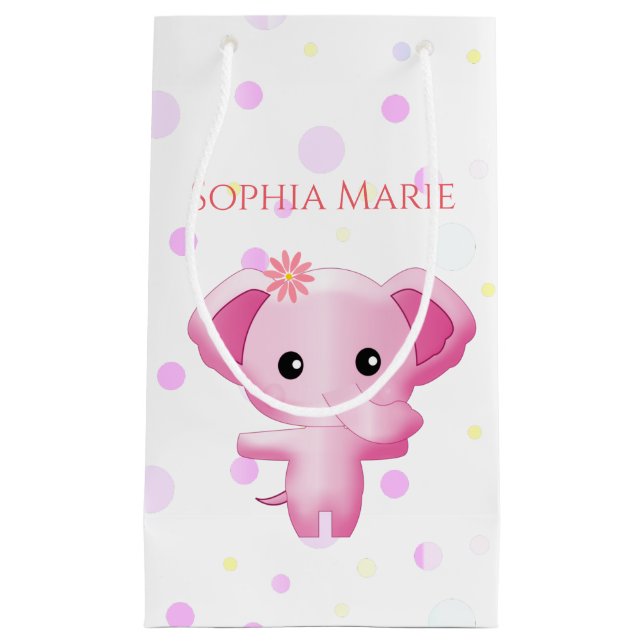 Petit Sac Cadeau Petite fille rose adorable Eléphant (Devant)