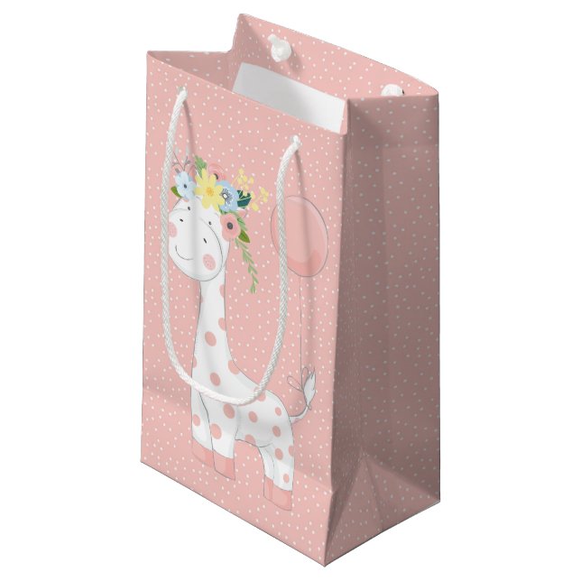 Petit Sac Cadeau Petite Giraffe Bébé Avec Couronne Florale Pastel R (Devant Angle)