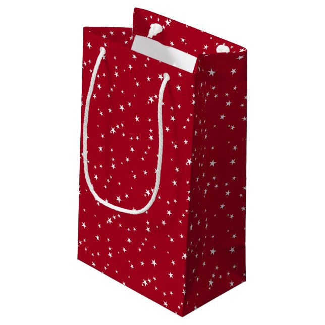 Petit Sac Cadeau Petites Étoiles Blanches sur Noël Rouge (Dos Angle)