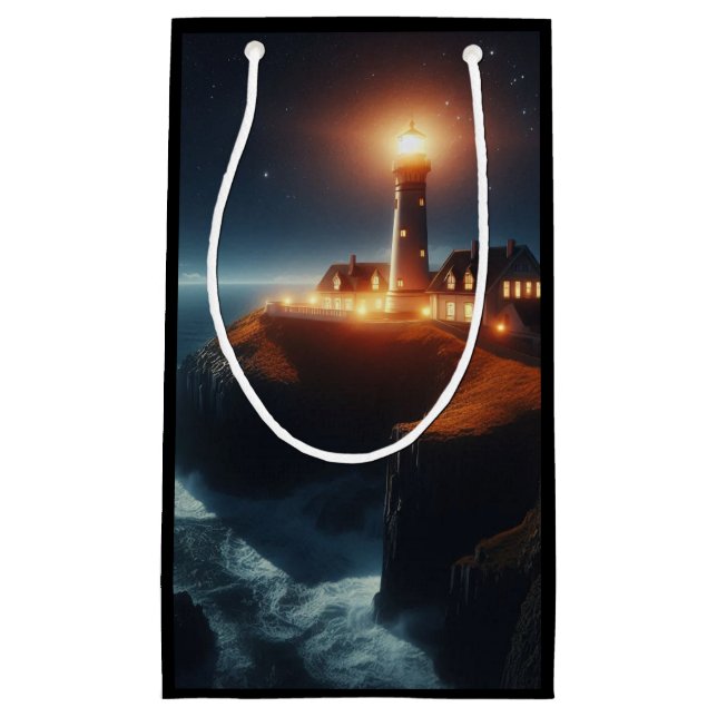 Petit Sac Cadeau Phare côtier/maritme la nuit (Devant)