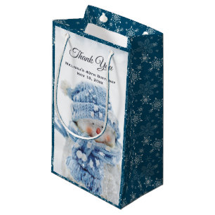 Petit Sac Cadeau Photo d'un gentil bonhomme de neige en Merci d'hiv