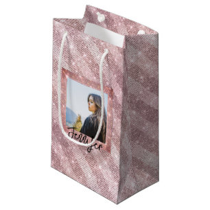 Petit Sac Cadeau Photo et texte personnalisés Rose or Anniversaire 