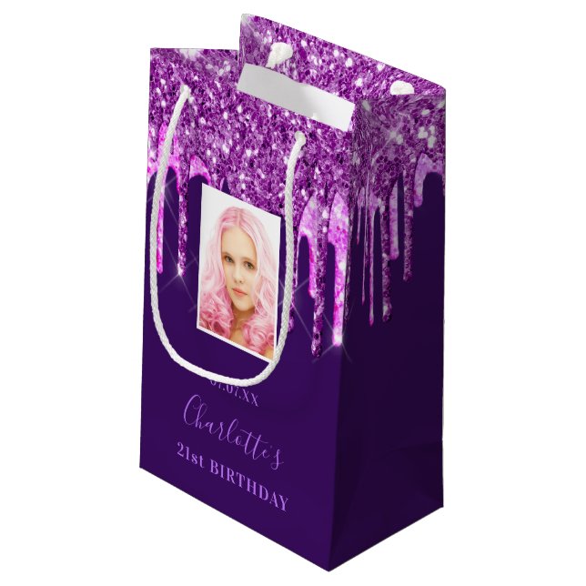 Petit Sac Cadeau Photo personnalisée anniversaire violet parties sc (Dos Angle)