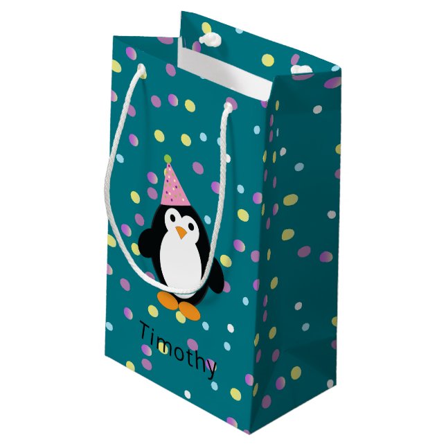 Petit Sac Cadeau Pingouin de fête avec Arrière - plan Confetti (Dos Angle)