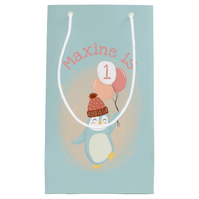 Petit Sac Cadeau Pingouin mignon avec ballons (Devant)
