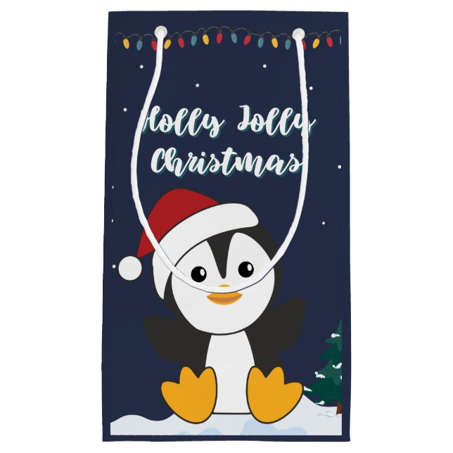 Petit Sac Cadeau Pingouin Noël Neige Hiver Animaux Penguins Sma (Devant)