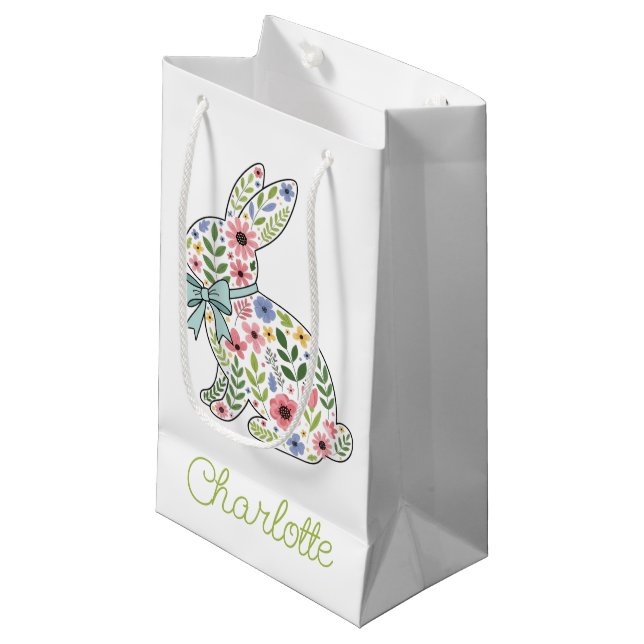 Petit Sac Cadeau Pink and Blue Wildflower Easter Rabbit (Devant Angle)