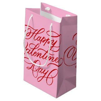 Petit Sac Cadeau Pink and Red Valentine Calligraphy