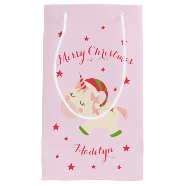 Petit Sac Cadeau Pink Christmas Unicorn Holiday Personnalisé (Devant)