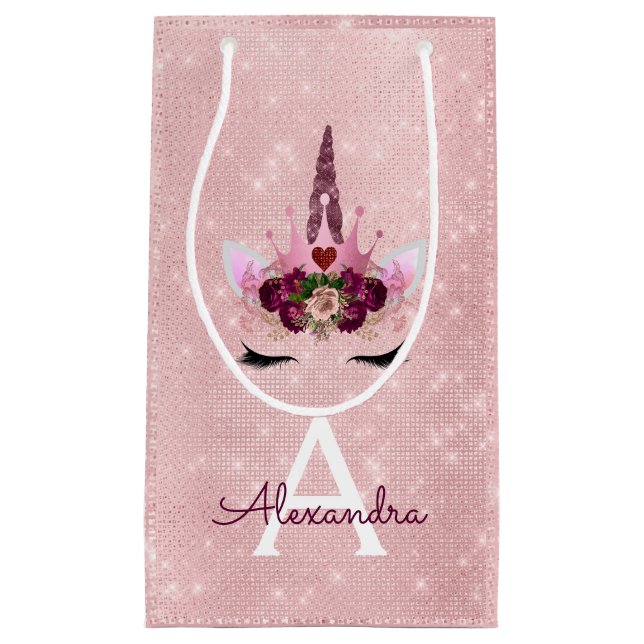 Petit Sac Cadeau Pink Princess Unicorn Rose Gold Blush Pink Parties (Devant)