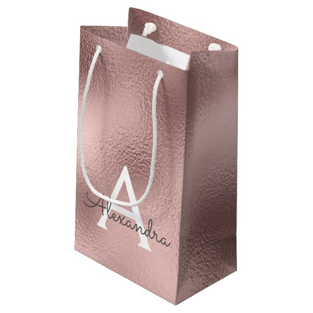 Petit Sac Cadeau Pink Rose Gold Foil & Sparkor Monogramme (Dos Angle)
