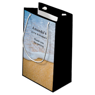 Petit Sac Cadeau Plage de sable avec Surf en mousse - Merci d'anniv