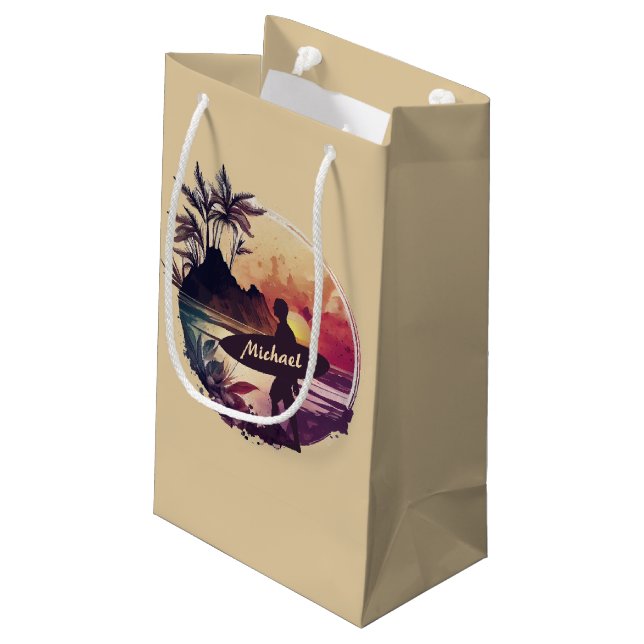 Petit Sac Cadeau Plage Sunset Surfer Rétro (Dos Angle)