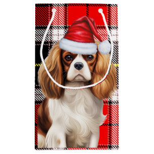 Petit Sac Cadeau Plaid avec un chien de Noël du roi Charles mignon