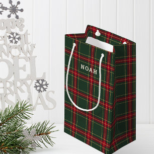 Petit Sac Cadeau Plaid de Noël Classique Nom Personnalisé