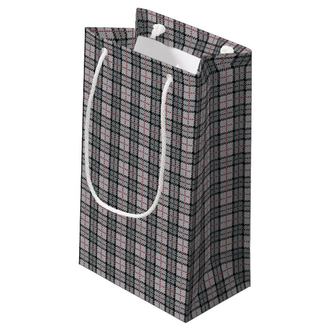 Petit Sac Cadeau Plaid de pixel dans le gris avec la rayure rouge (Dos Angle)