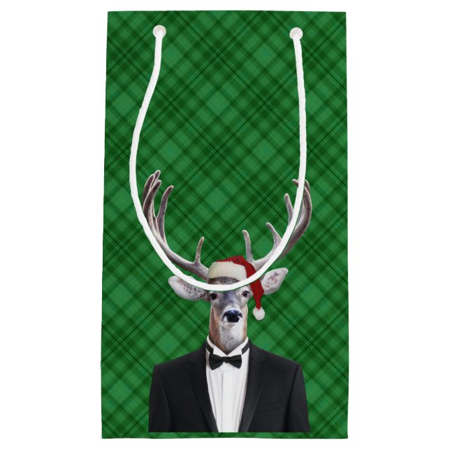 Petit Sac Cadeau Plaid drôle de vert de cerfs communs de Noël de (Devant)