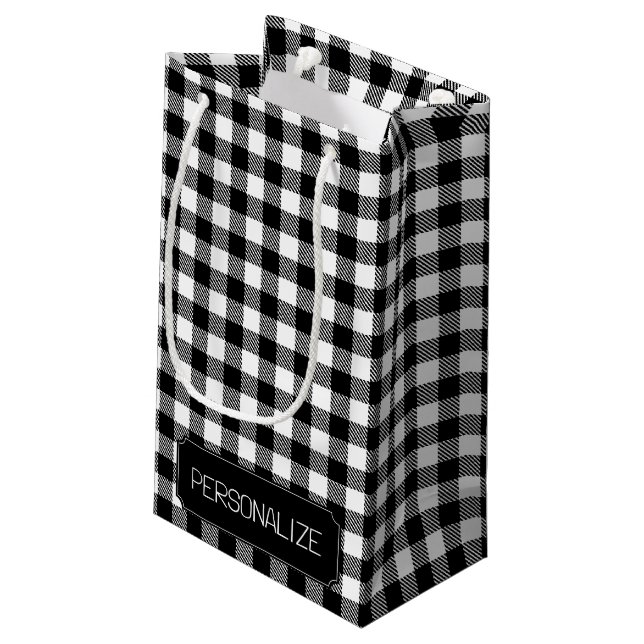 Petit Sac Cadeau Plaid noir et blanc (Dos Angle)