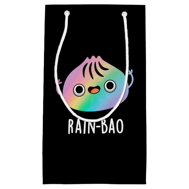Petit Sac Cadeau Pluie-bao Funny Arc-en-ciel Dimsum Bao Pun Dark BG (Devant)