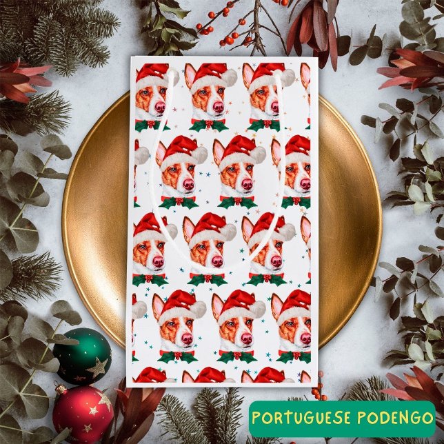 Petit Sac Cadeau Podengo Chien race portugais Étoiles de Noël (Créateur téléchargé)