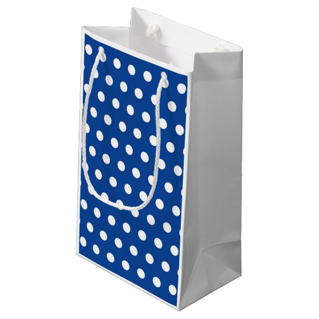 Petit Sac Cadeau Point Polka blanc sur Arrière - plan bleu (Dos Angle)
