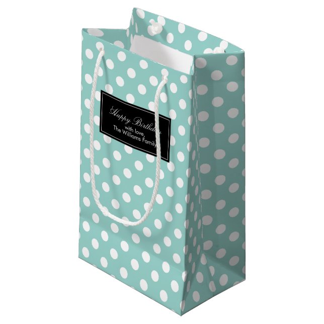 Petit Sac Cadeau Points de Mint Personnalisés (Devant Angle)