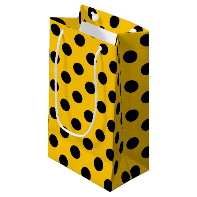 Petit Sac Cadeau Points noirs sur fond jaune (Devant Angle)
