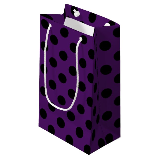 Petit Sac Cadeau Points noirs sur pourpre prune (Devant Angle)