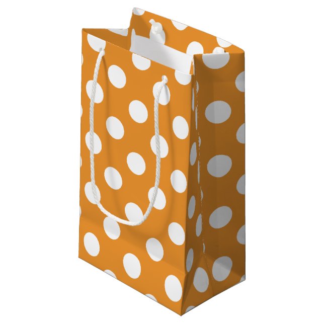 Petit Sac Cadeau Pois blancs sur ambre (Devant Angle)