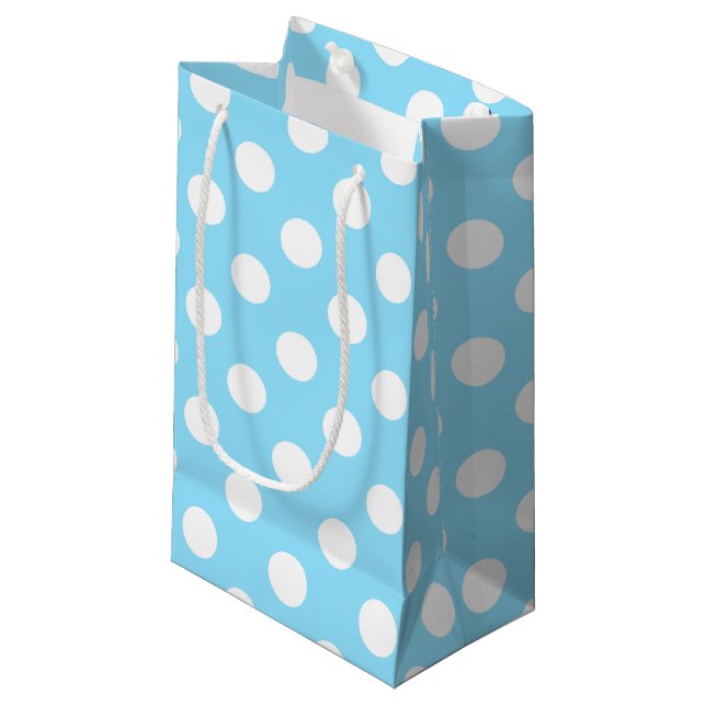Petit Sac Cadeau Pois blancs sur bleu pâle (Devant Angle)
