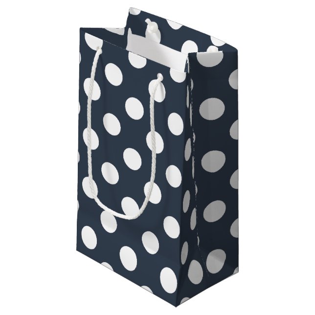 Petit Sac Cadeau Pois blancs sur gris bleu (Devant Angle)