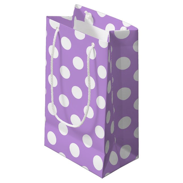 Petit Sac Cadeau Pois blancs sur lilas (Devant Angle)