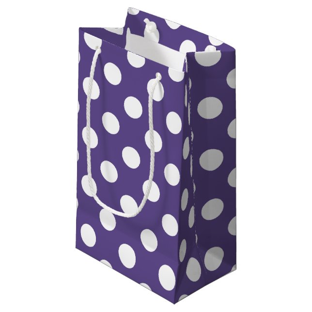 Petit Sac Cadeau Pois blancs sur ultra violet (Devant Angle)