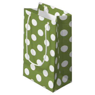 Petit Sac Cadeau Pois blancs sur vert olive