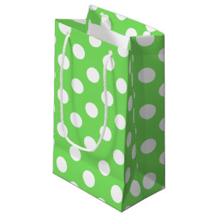 Petit Sac Cadeau Pois blancs sur vert pomme