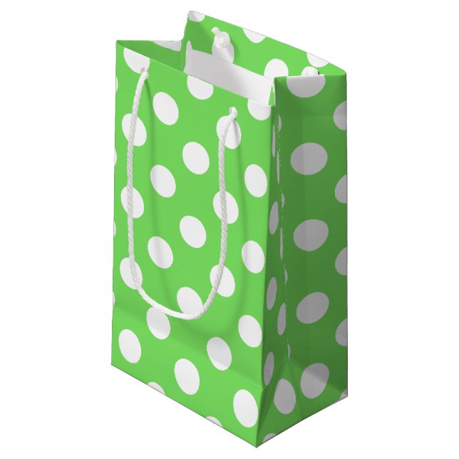 Petit Sac Cadeau Pois blancs sur vert pomme (Devant Angle)