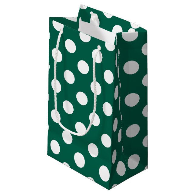 Petit Sac Cadeau Pois blancs sur vert sauge (Devant Angle)