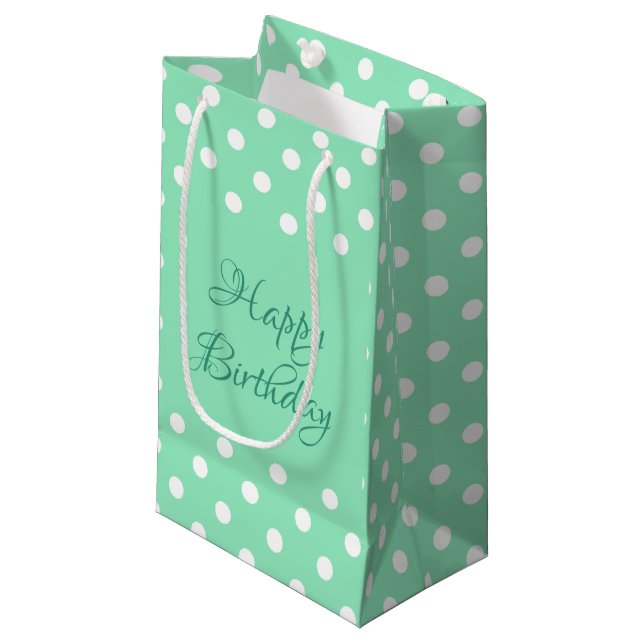 Petit Sac Cadeau Pois Mint Green Rustic Joyeux Anniversaire tendanc (Devant Angle)