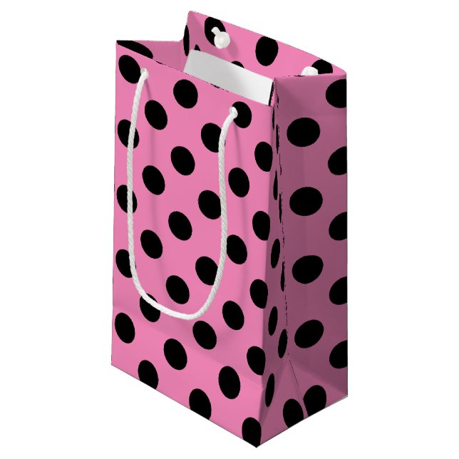 Petit Sac Cadeau Pois noirs en rose (Devant Angle)