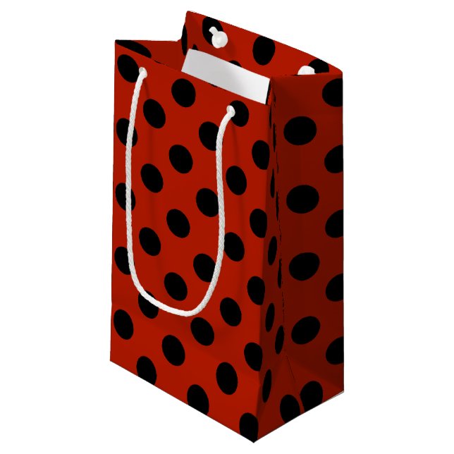 Petit Sac Cadeau pois noirs en rouge (Devant Angle)