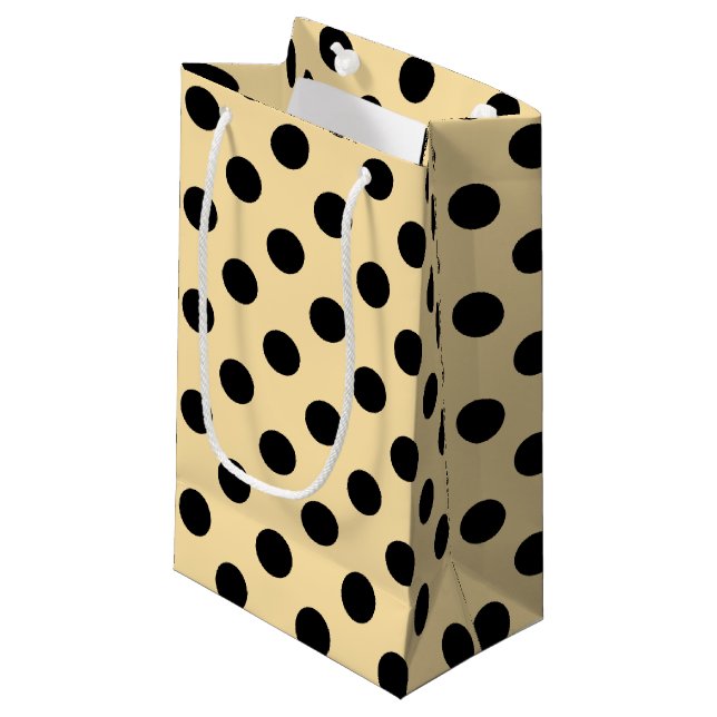 Petit Sac Cadeau Pois noirs sur jaune pâle (Devant Angle)