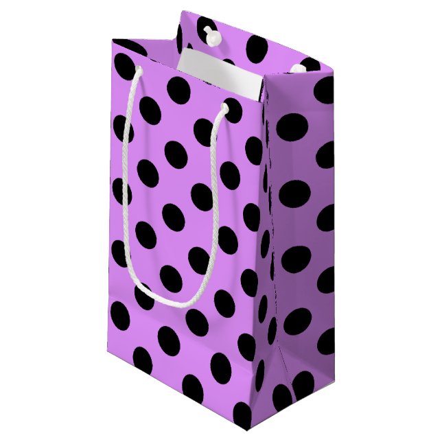 Petit Sac Cadeau Pois noirs sur lilas (Devant Angle)
