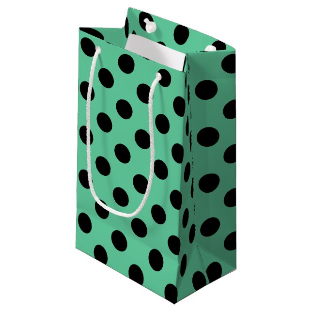 Petit Sac Cadeau Pois noirs sur vert menthe (Devant Angle)
